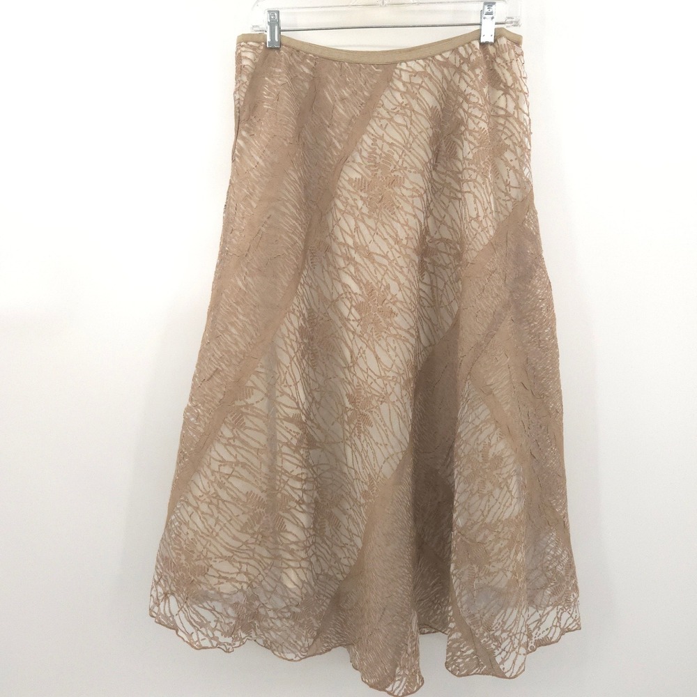 Nic + Zoe Midi A-Line Skirt Women 12 Tan Beige fairy grunge Whimsigoth boho